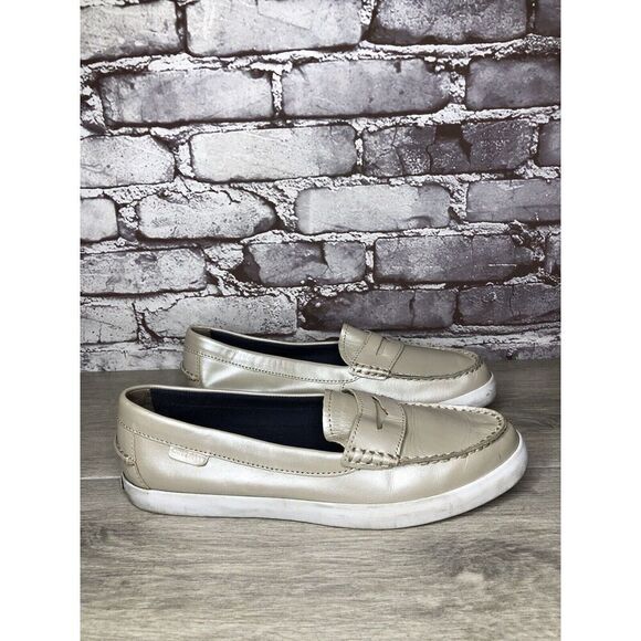 Cole Haan Silver Leather Penny Loafer Casual Slip On Shoes Women Sz 9.5B US/40EU - Picture 1 of 16